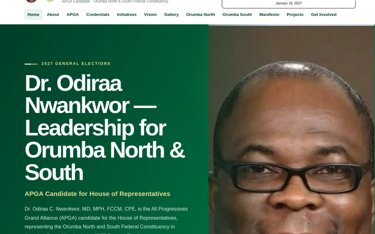 Dr. Odiraa Nwankwor campaign website homepage screenshot